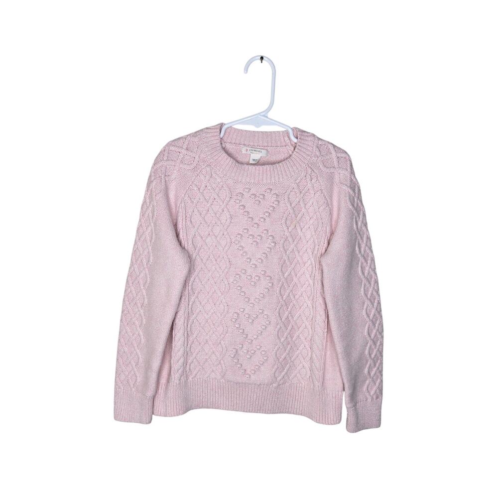 CREWCUTS Girl’s Cable Knit Heart Sweater Baby Pink Size Large